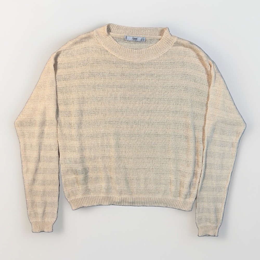 Mango MNG Basics Sweater Womens XS Peachy Pink Open Knit Cropped Relaxed
